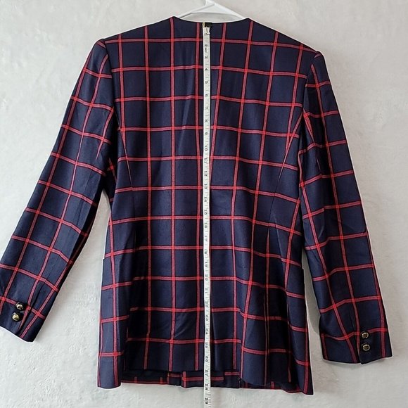 VTG Casual Corner Windowpane Plaid Blazer Womens Size 6 Gold Buttons & Pockets - Picture 13 of 16
